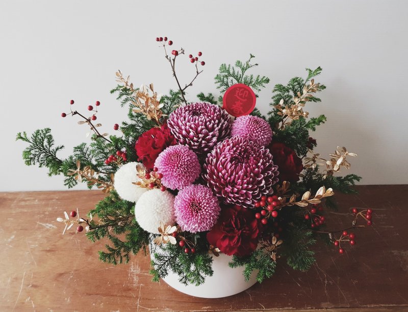 鲜花│紫气金来鲜花盆花│过年祝贺花礼│配送范围限大台北区 - 干燥花/捧花 - 植物．花 红色