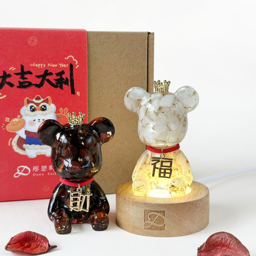 【快速出货】新春水晶熊礼盒 红虎眼 月光石 |  贺礼 - 摆饰 - 宝石 多色