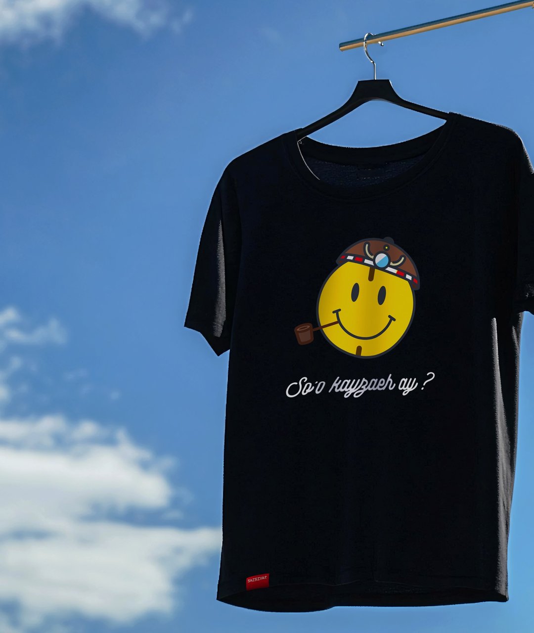 赛夏特色经典笑脸 T-shirt - 男装上衣/T 恤 - 棉 黑色