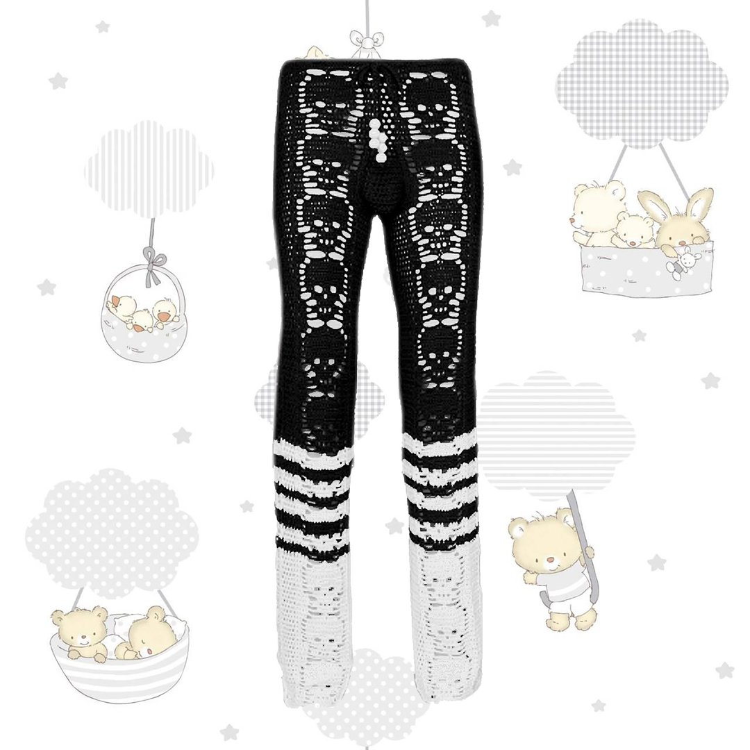Men's Crochet Pajama Pants, Hippie Pants, Plus Size Pants - 男士长裤 - 棉．麻 黑色