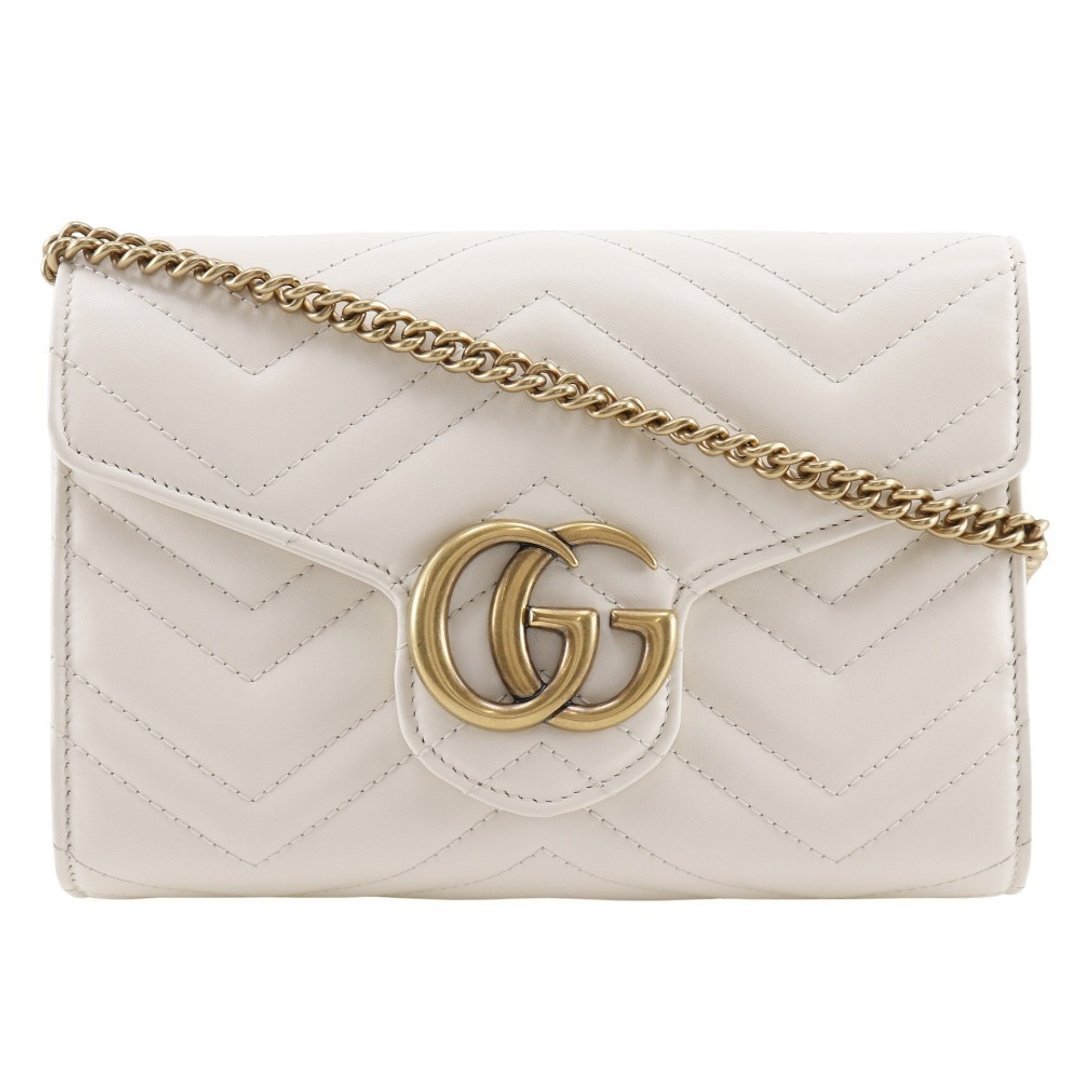 【日本直送】GUCCI 古驰 GG Marmont 链条皮夹 链条侧背包 2WAY 手拿包 474575 小牛皮 白色 女款【二手】 - 皮夹/钱包 - 真皮 白色