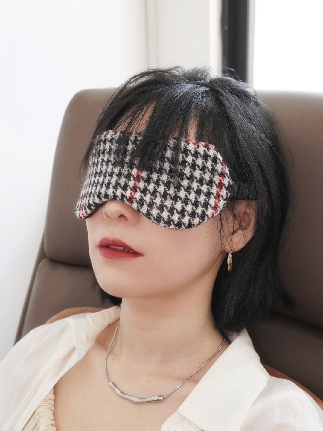 有机羊毛眼罩 可调节松紧 苏格兰Harris Tweed花呢面料制 - 眼罩 - 羊毛 黑色