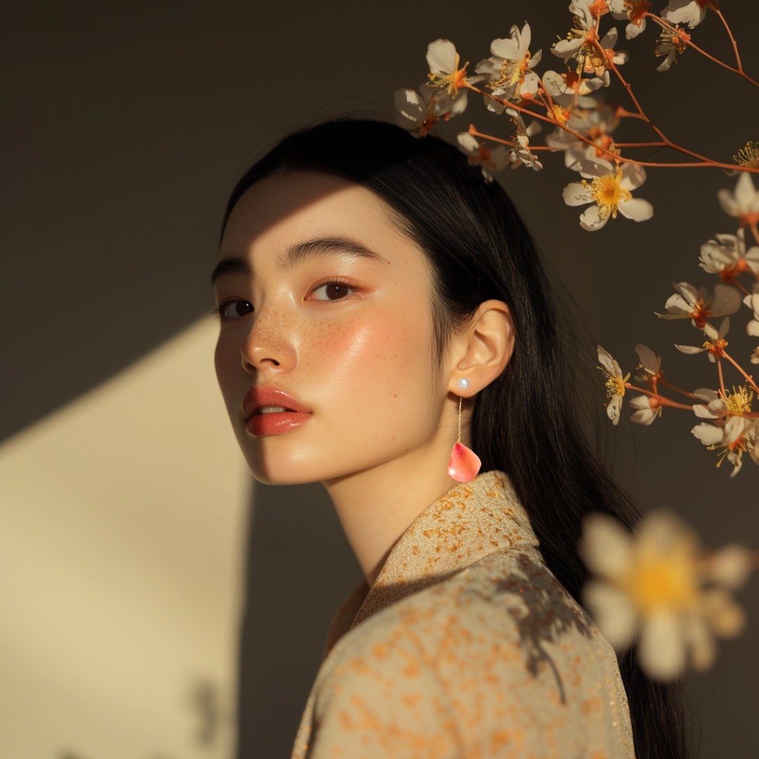Coral Pink Earrings with pearl /Pierced or Clip-on - 耳环/耳夹 - 棉 橘色