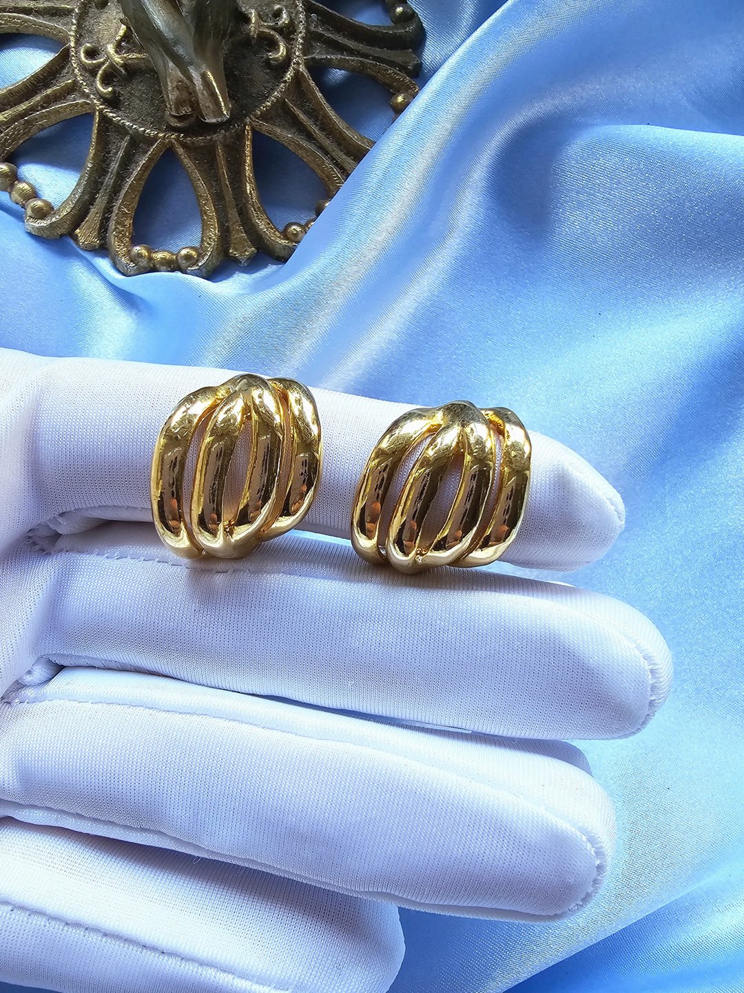 金漾圆弧C行镂空夹式耳环/复古珠宝首饰/vintage美国西洋古董 - 耳环/耳夹 - 其他金属 