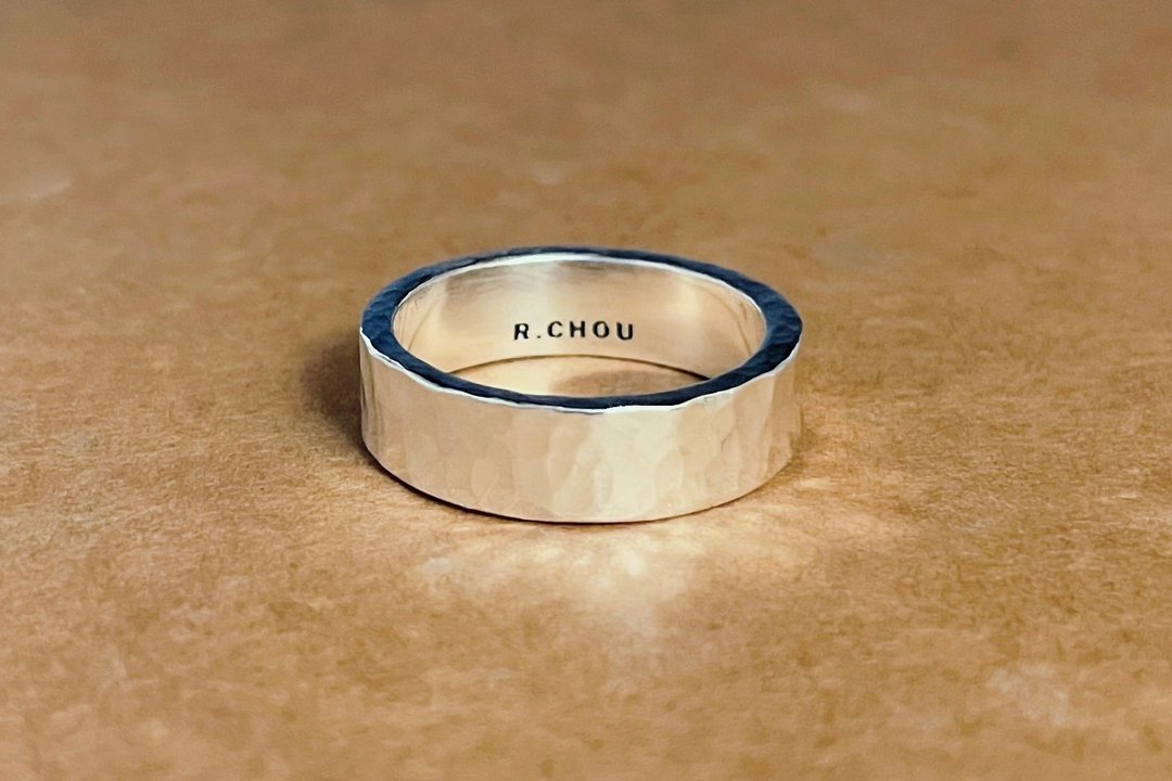 厚银锻敲戒/水波纹/手作银饰/纯银戒指/定制化商品 - 戒指 - 纯银 