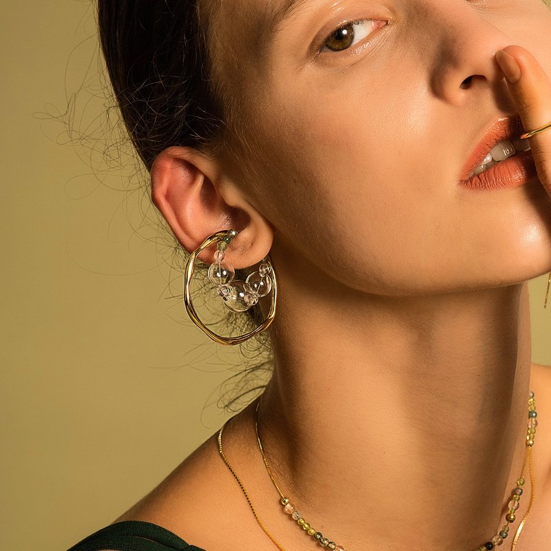 Bubble Nebula - 气泡星云系列 泡泡大耳夹-厚镀18K金 - 耳环/耳夹 - 铜/黄铜 金色