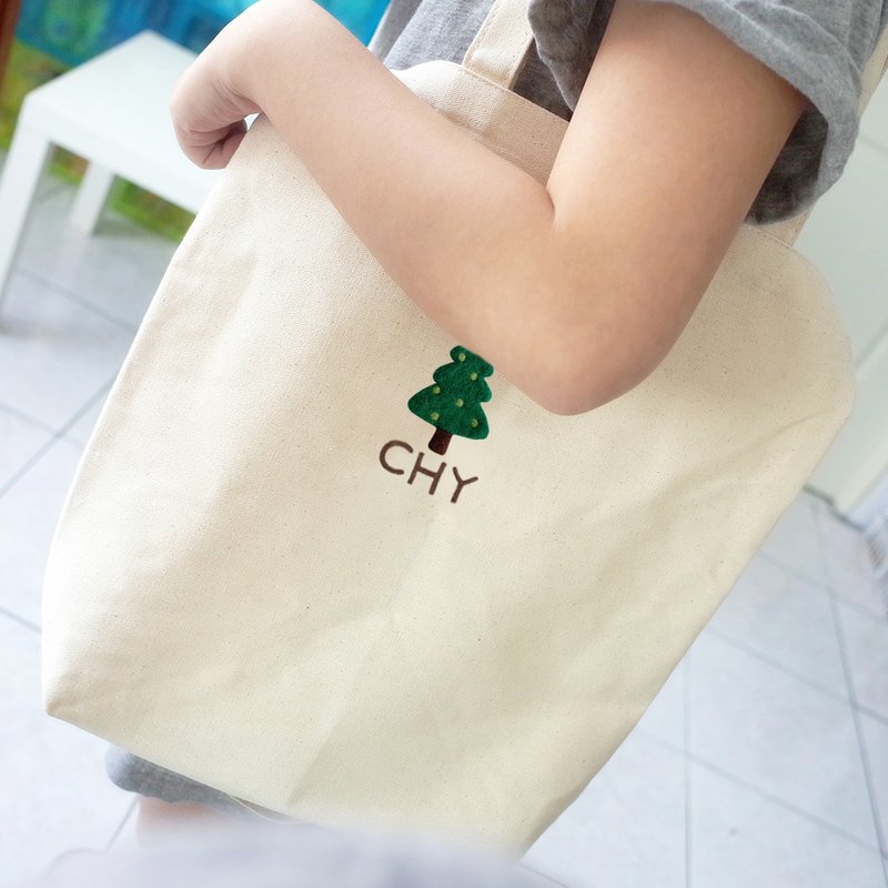 【Q-cute】袋子系列-直式双提把-圣诞树-加字/定制化 - 侧背包/斜挎包 - 棉．麻 绿色