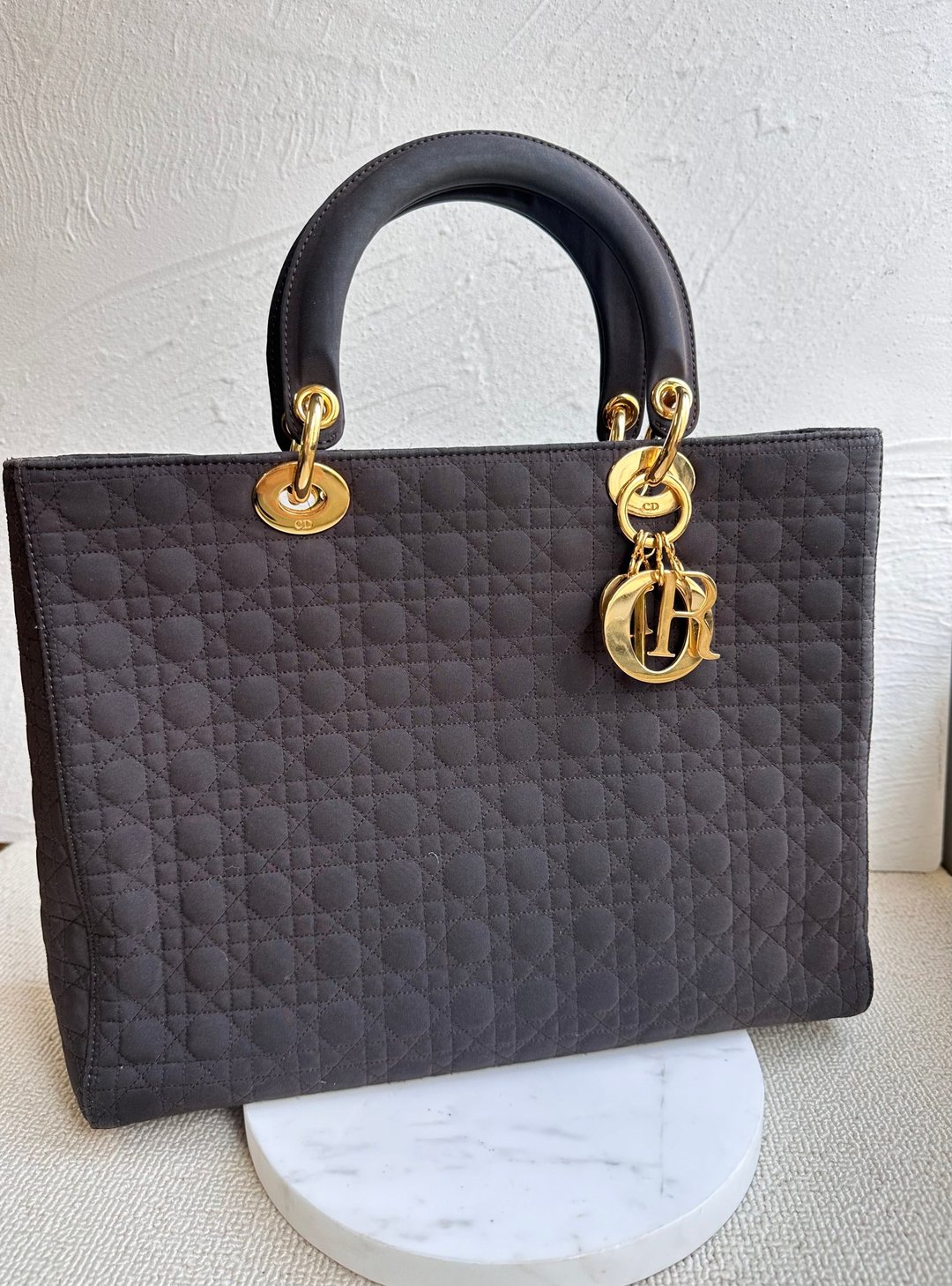中古包  Vintage Lady Dior 深棕色手提布面托特包 - 侧背包/斜挎包 - 棉 