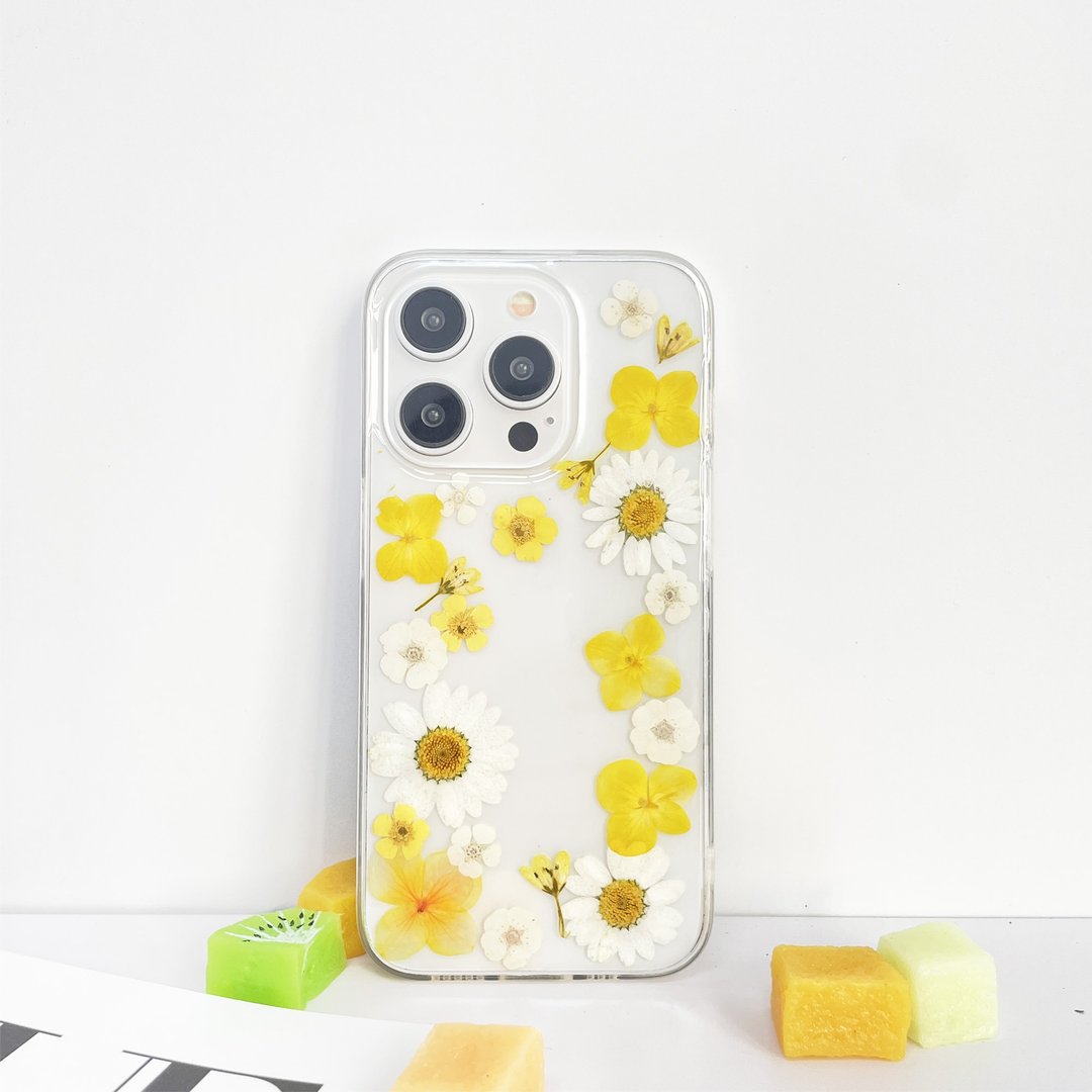 雏菊与绣球花押花手机壳 适用于iPhone 16 Pro Max Samsung S25 - 手机壳/手机套 - 植物．花 