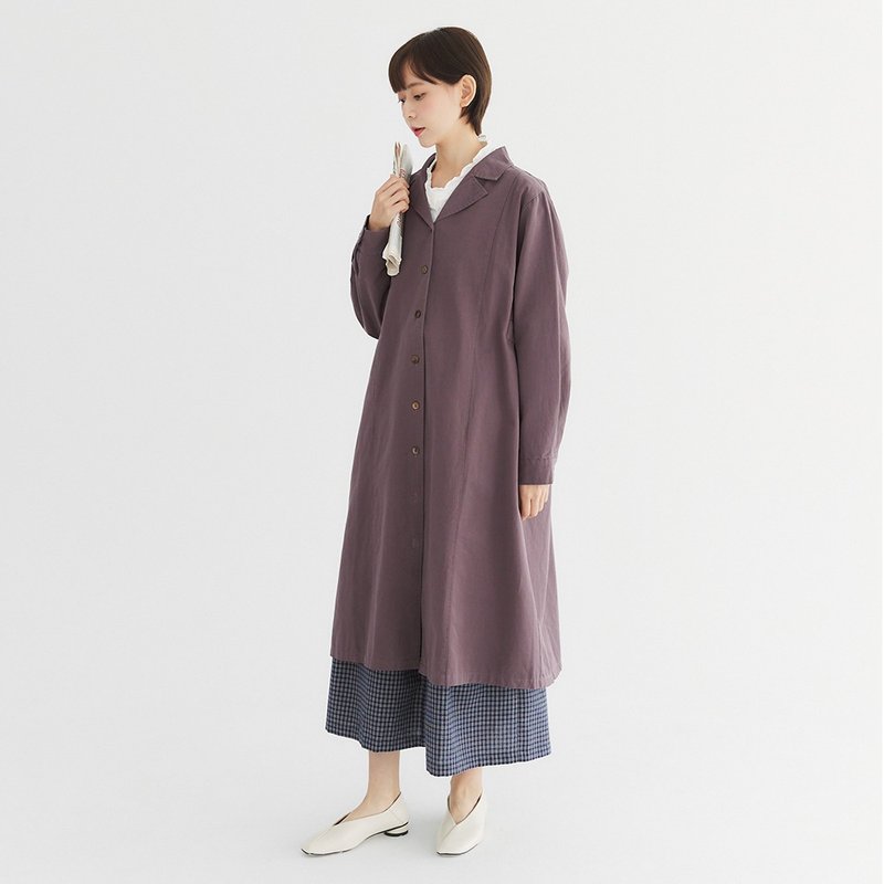 【Simply Yours】气质排扣翻领洋装外套 紫红F - 洋装/连衣裙 - 棉．麻 紫色