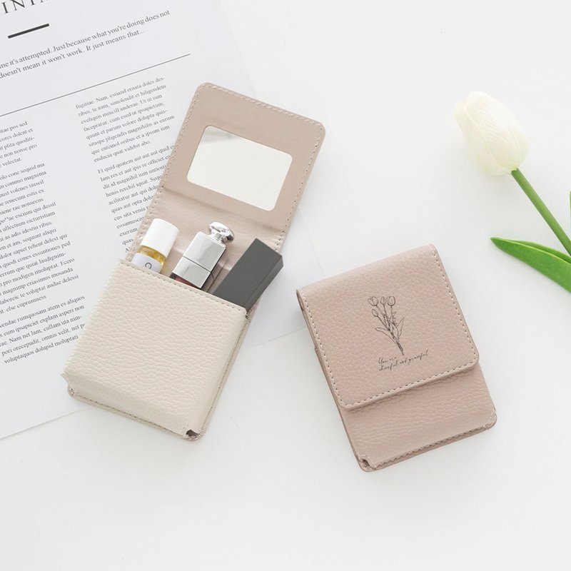 唇膏收纳盒 【简约设计 - 花朵 - 】 莫兰迪色系 化妆包 唇膏包 卡片夹 HE11U - 化妆包/杂物包 - 真皮 咖啡色