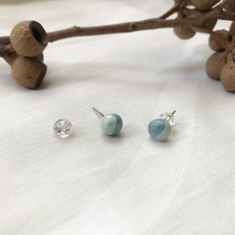 糖果风耳针系列/925银耳针/苍青系 - 耳环/耳夹 - 陶 蓝色