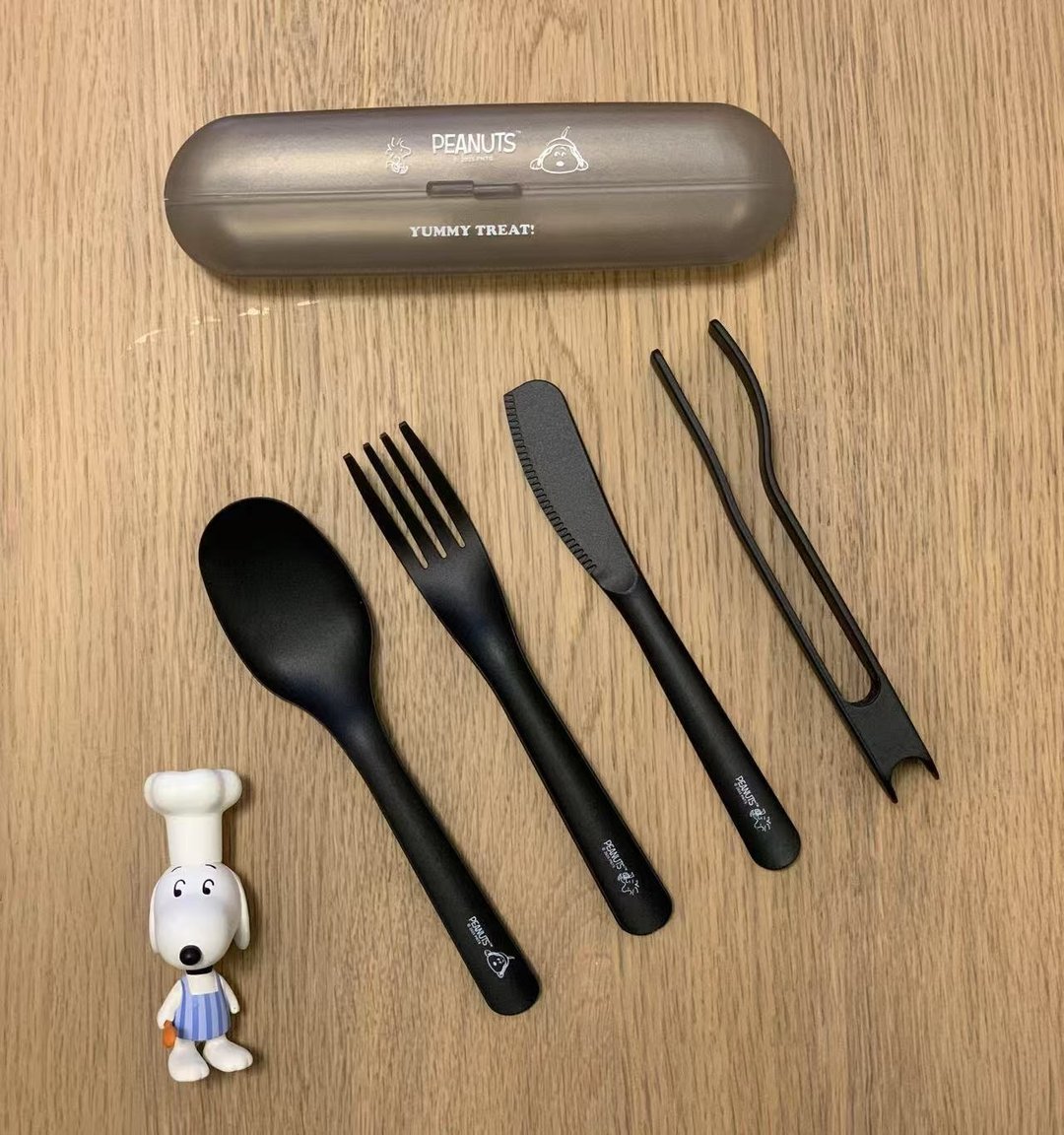 SNOOPY 史诺比5合1便携餐具连收纳盒(5件装) PEANUTS正版授权 - 厨房用具 - 其他材质 黑色