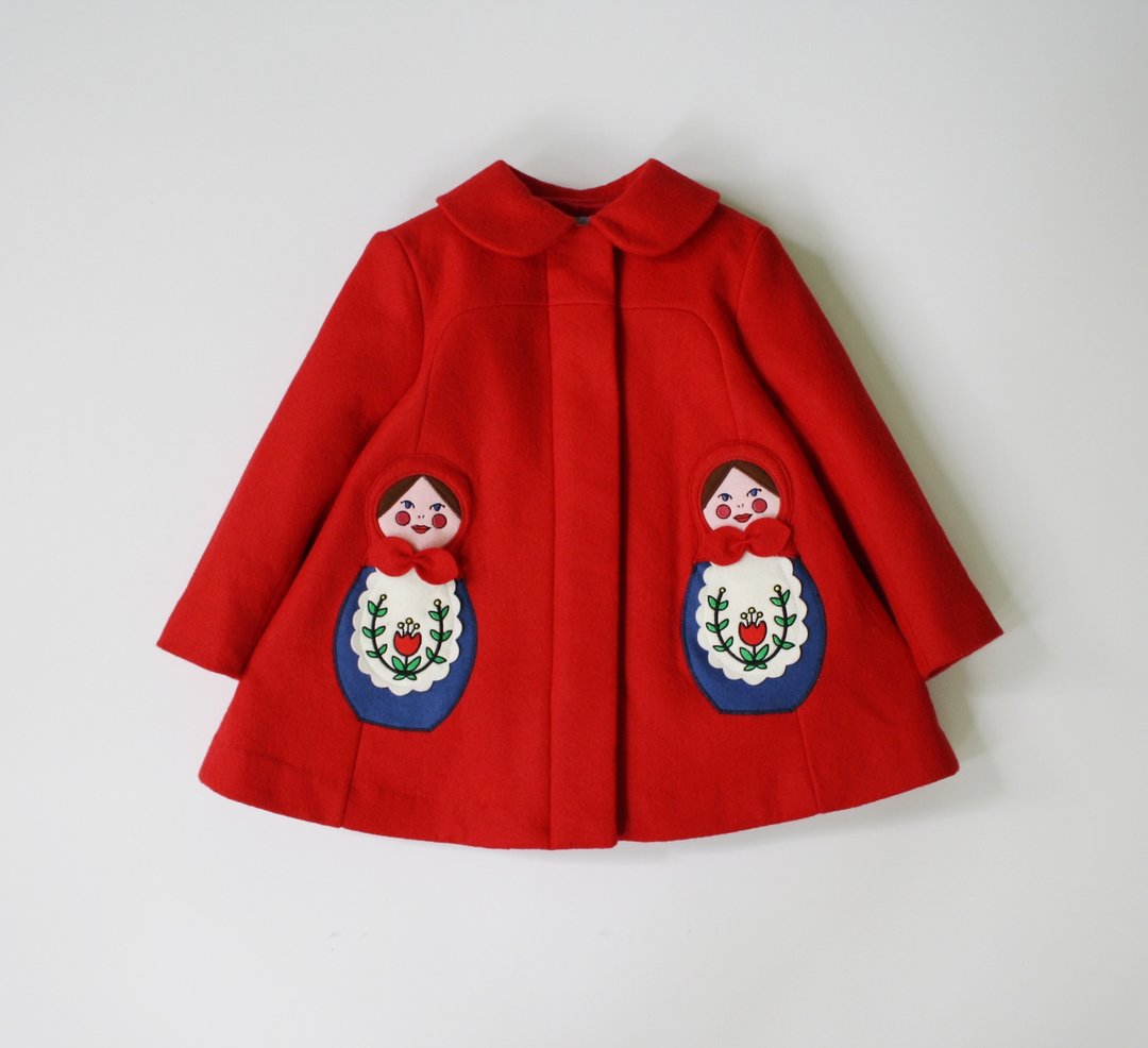 Girls Red Dress Coat - 童装外套 - 羊毛 红色