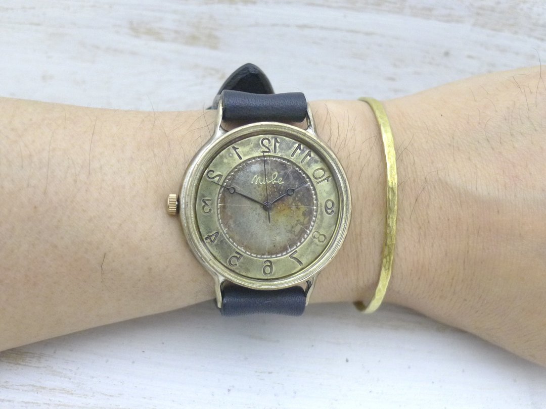 Handmade watch'GRANDAD-B-Rev.' 42mm Brass Reverse rotation watch Handmade watch (JUM116 Rev.) - 女表 - 铜/黄铜 金色