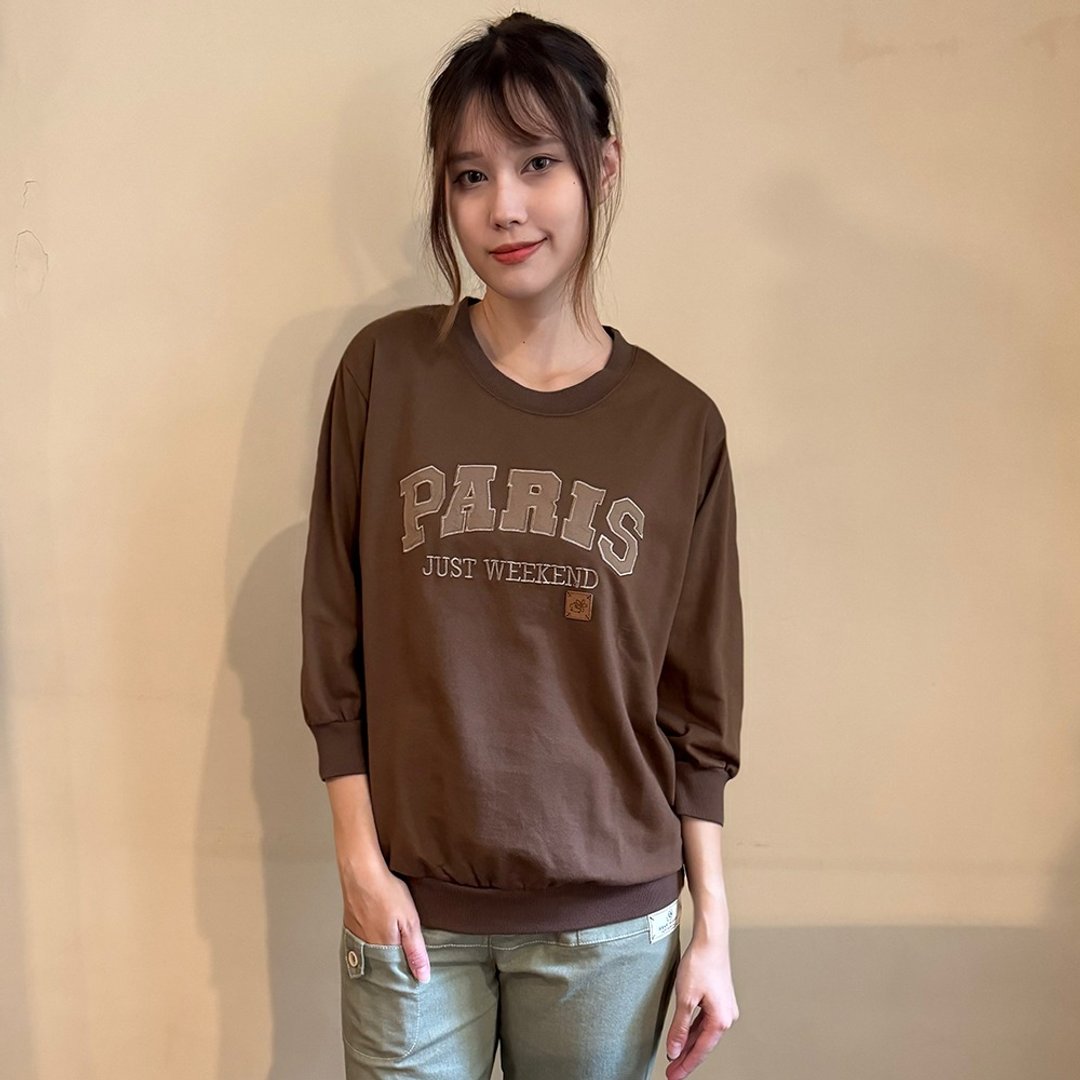 Hana Mokuba 圆领印花收腰七分袖上衣 - 女装上衣 - 其他材质 