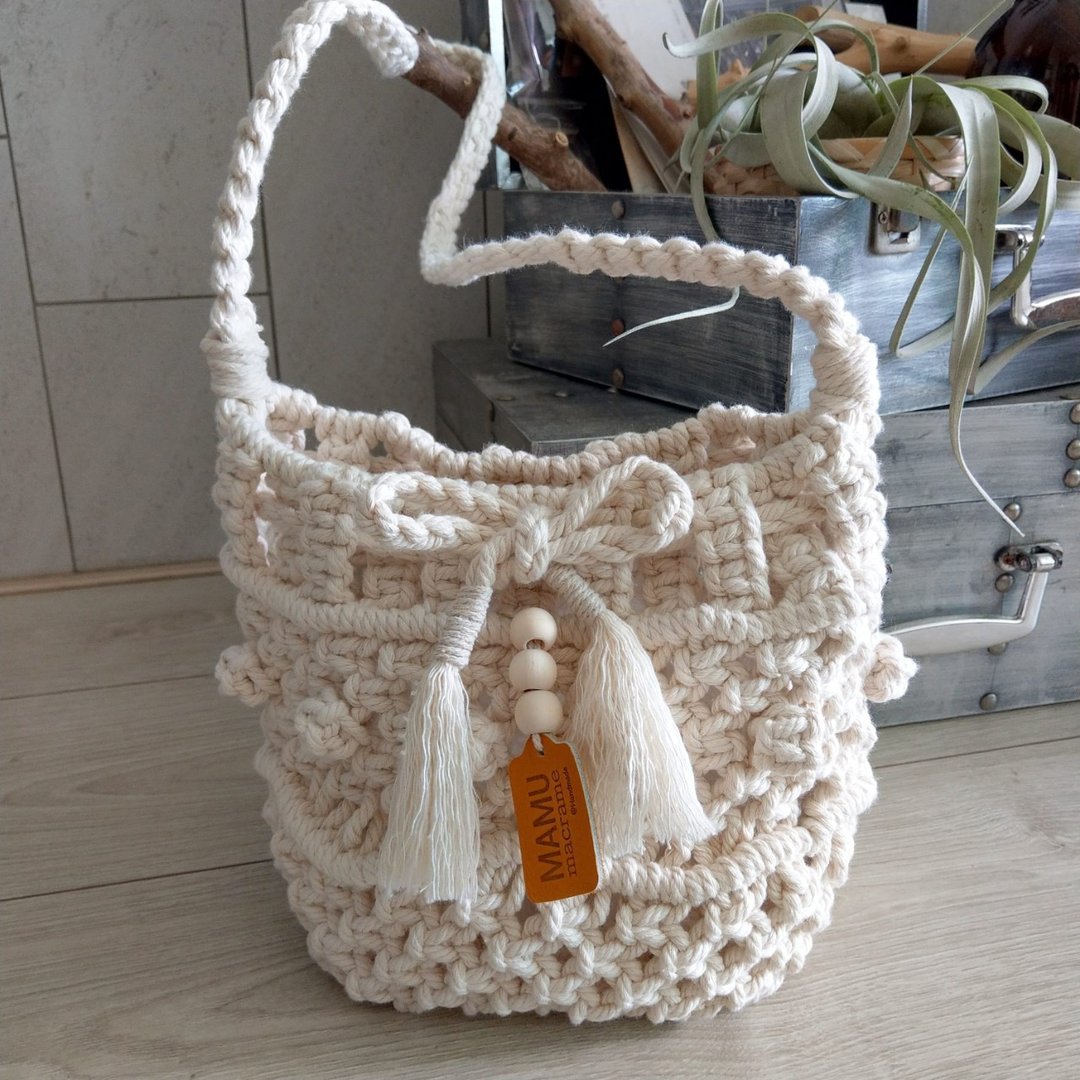 macrame 编织水桶包 (小) - 侧背包/斜挎包 - 棉．麻 