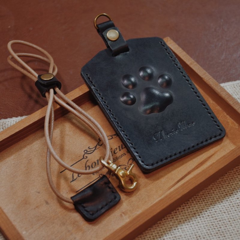 【定制】猫掌皮革识别证【我的肉糗球】 定制化礼物 刻字 圣诞 - 证件套/卡套 - 真皮 黑色