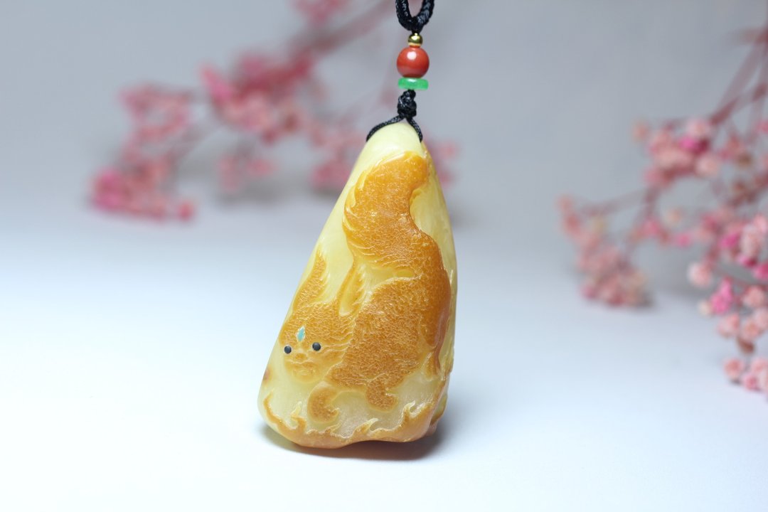 【山海经】神兽驺吾   项链 吊坠挂件  吉祥如意的象征 - 项链 - 玉石 黄色