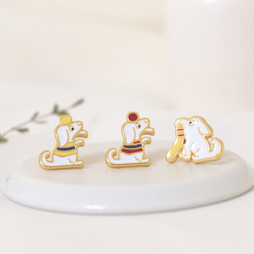 汪汪小捣蛋 狗狗 夹式耳环 生日礼物 宠物饰品 纸盒包装 - 耳环/耳夹 - 珐琅 白色