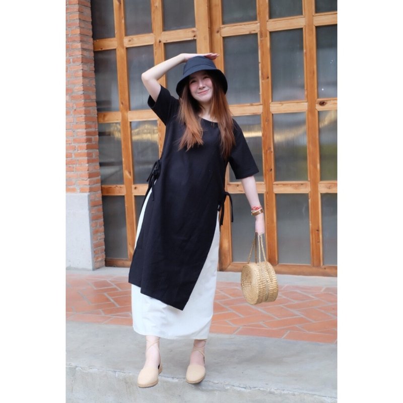 Vintage Dress Overzied Summer，侧系带长裙/长裙，棉质。 - 洋装/连衣裙 - 棉．麻 多色