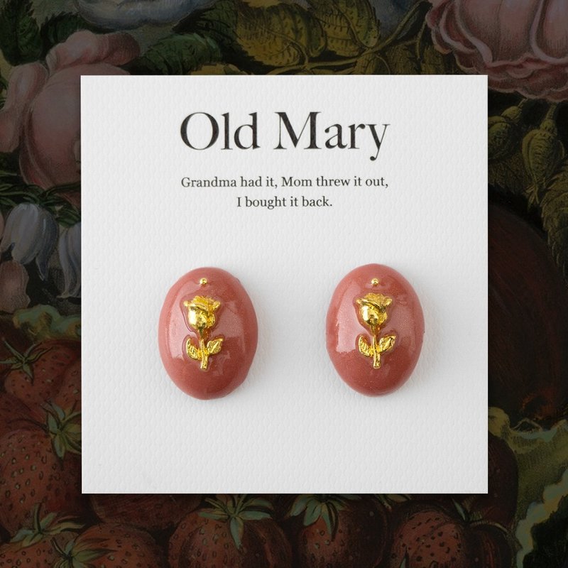 耳环 | Petit Rose 干燥玫瑰粉 | 925纯银抗敏 - 耳环/耳夹 - 树脂 粉红色