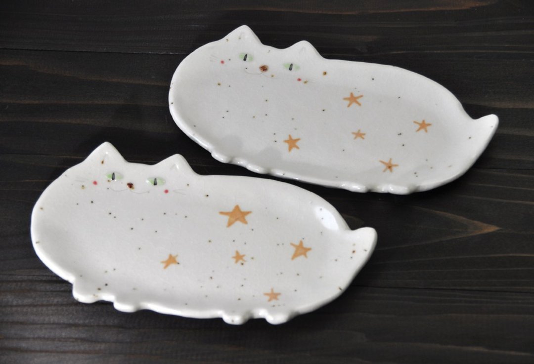 Fat cat plate STAR - 花瓶/陶器 - 陶 白色