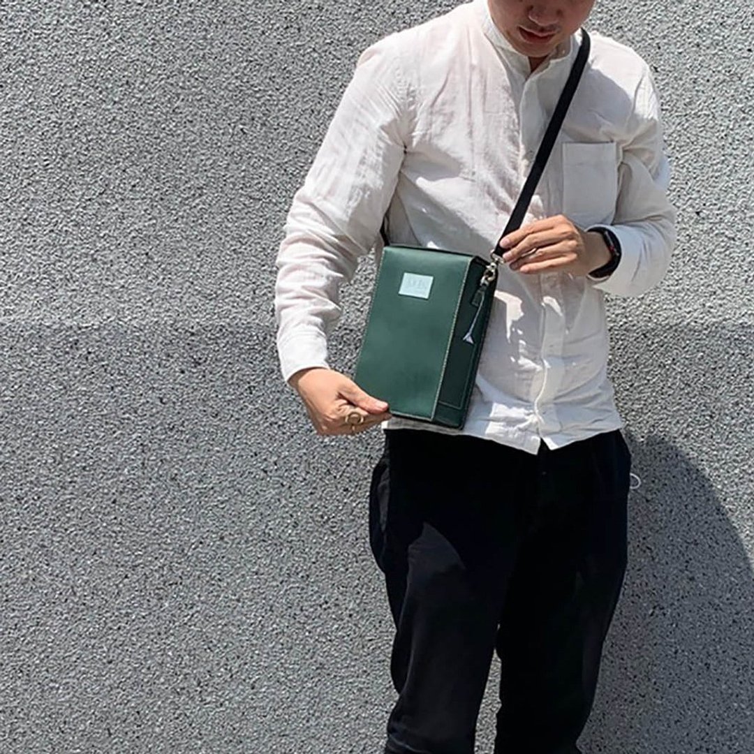 几何方包_直式_隐形磁扣大开口_松柏绿 - 侧背包/斜挎包 - 真皮 绿色