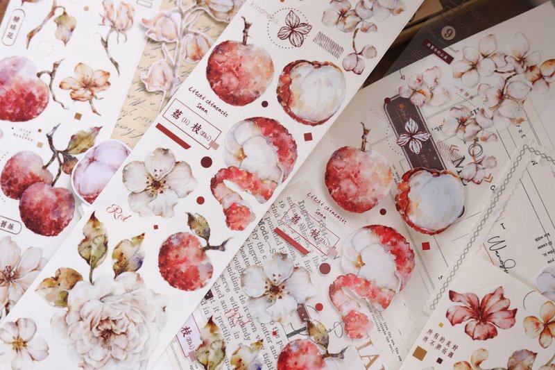 秋色 复古花卉水果綜合 PET 和纸胶带 - 纸胶带 - 纸 绿色