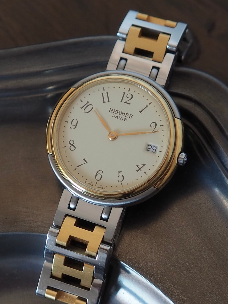 HERMÈS 温莎表 艾玛仕 腕表 银色 镀金 古董 - 女表 - 不锈钢 金色