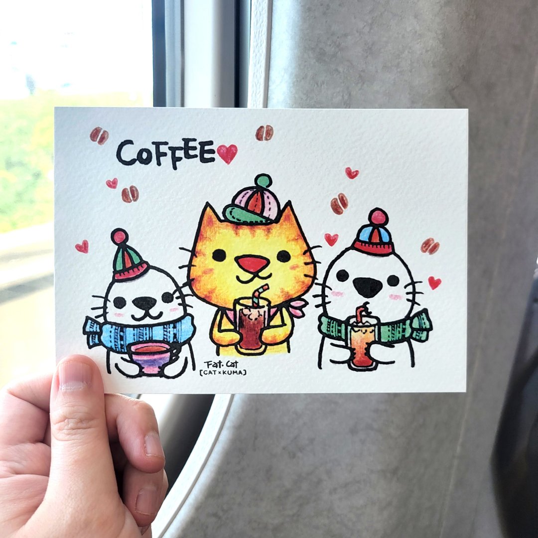 明信片 -- 一起喝杯咖啡 - 卡片/明信片 - 纸 多色