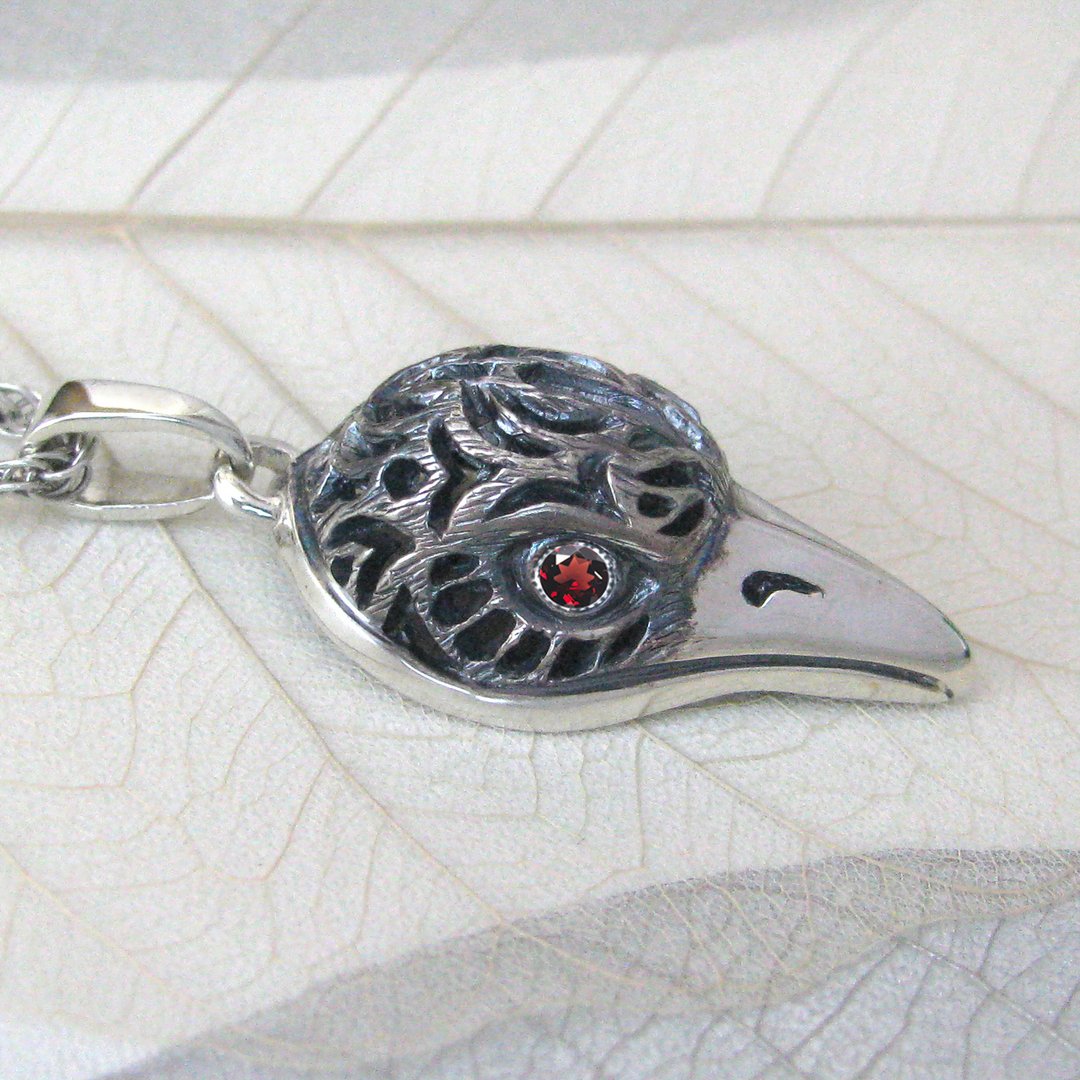 Raven Silver Pendant.Odin Silver Pendant.Crow Silver Pendant.Raven Skull Pendant - 项链 - 纯银 银色