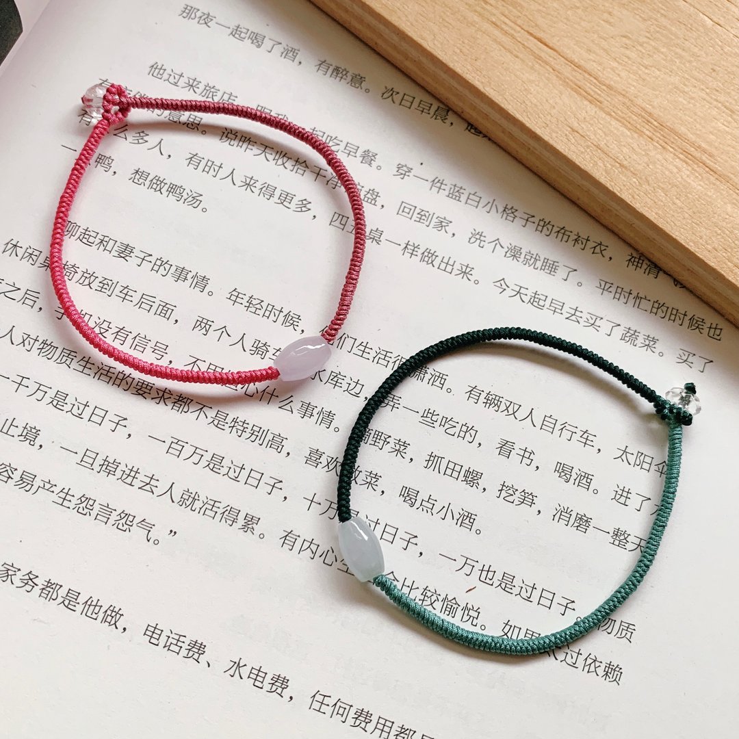 手作 山居即事。天然翡翠转运珠复古编织手绳 文艺情侣闺蜜手链 - 手链/手环 - 玉石 多色