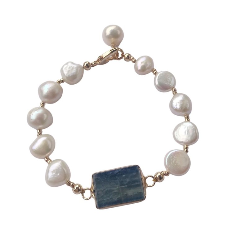 天然原矿蓝晶巴洛克珍珠手链 - 手链/手环 - 玉石 