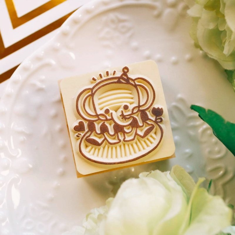 手工橡皮章 - 派对小象君 祝福应用章 4X4cm (可定制文字) - 印章/印台 - 橡胶 咖啡色
