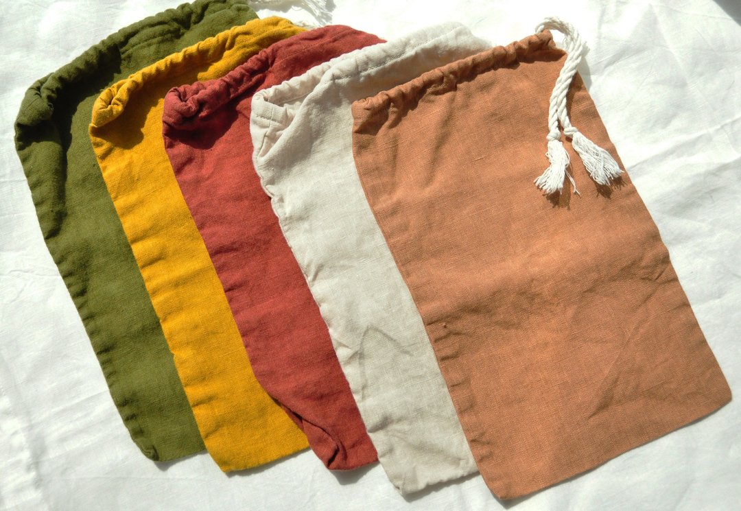 Zero waste linen bag / Bags set / Reusable washable food storage / Eco-friendly - 束口袋双肩包 - 亚麻 多色