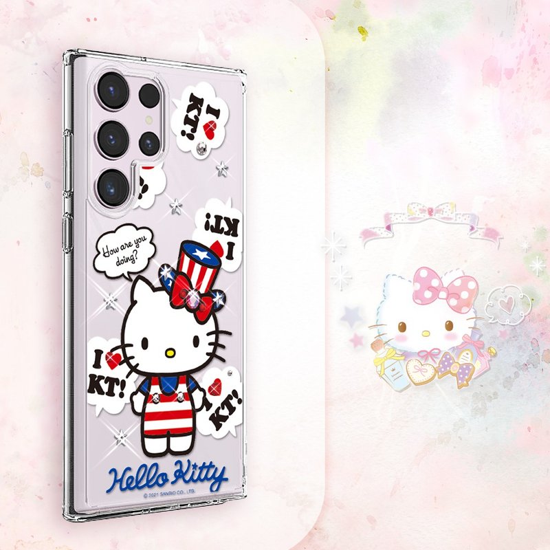 三丽鸥 S25/S24/S23/S22 轻薄军规防摔水晶彩钻手机壳-凯蒂美国派 - 手机壳/手机套 - 其他材质 多色