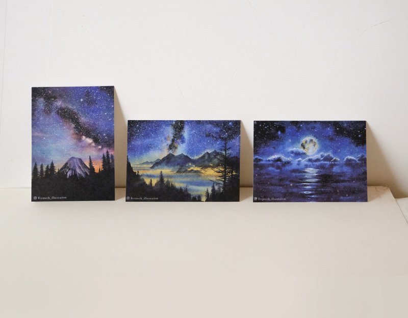 摘得星辰满袖行・明信片套组(3张) - 卡片/明信片 - 纸 蓝色