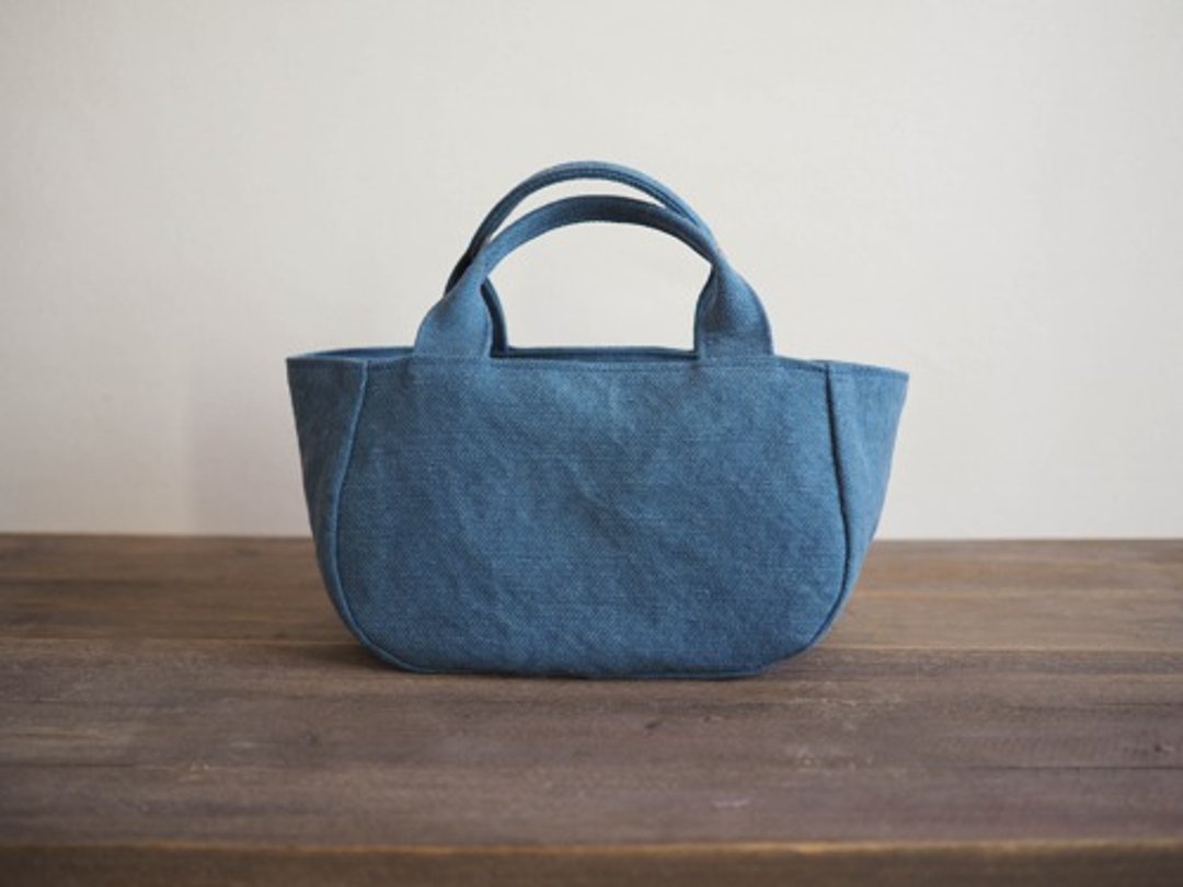 Made-to-order [MILITARY TWILL] Round tote with lid S blue - 手提包/手提袋 - 棉．麻 蓝色