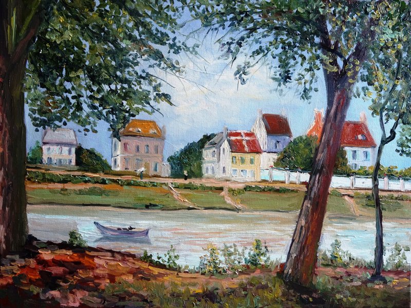 森林湖绘画 油画 原创艺术 景观艺术作品 帆布艺术 - 海报/装饰画/版画 - 颜料 多色