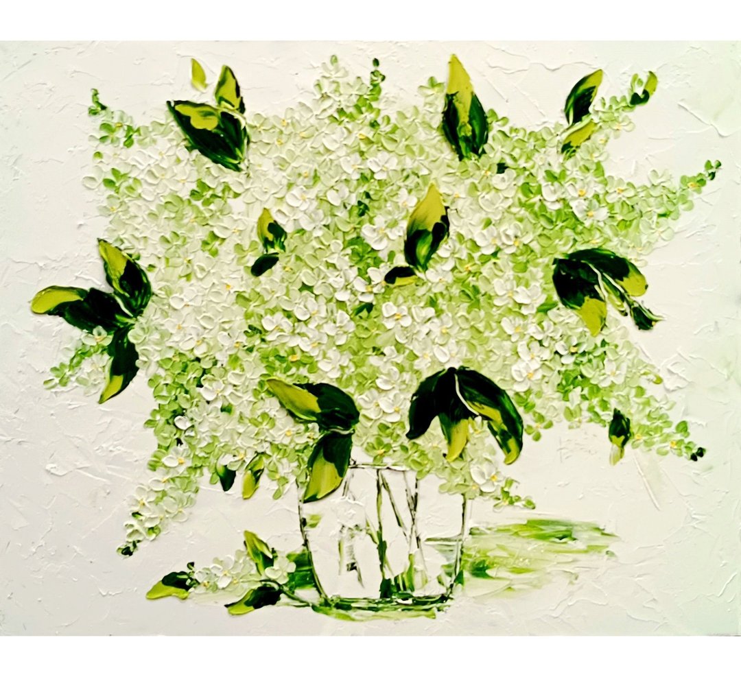 紫丁香油画原创艺术品厚涂花卉艺术紫丁香花 16 x 20 - 墙贴/壁贴 - 其他材质 白色
