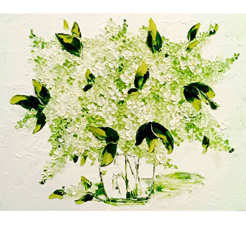 紫丁香油画原创艺术品厚涂花卉艺术紫丁香花 16 x 20 - 墙贴/壁贴 - 其他材质 白色