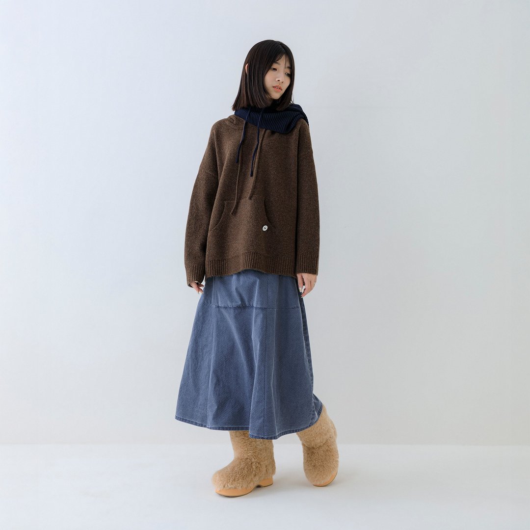毛针织连帽上衣 - 女装上衣 - 其他材质 咖啡色
