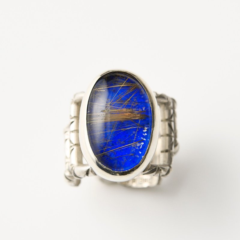 CR95 (lapis lazuli x rutile quartz) - 戒指 - 其他金属 蓝色