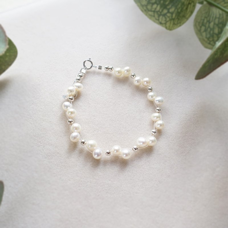 珍珠麻花圈 Hortensia 荷冬希亚 淡水珍珠 925纯银 手环 手链 - 手链/手环 - 珍珠 白色