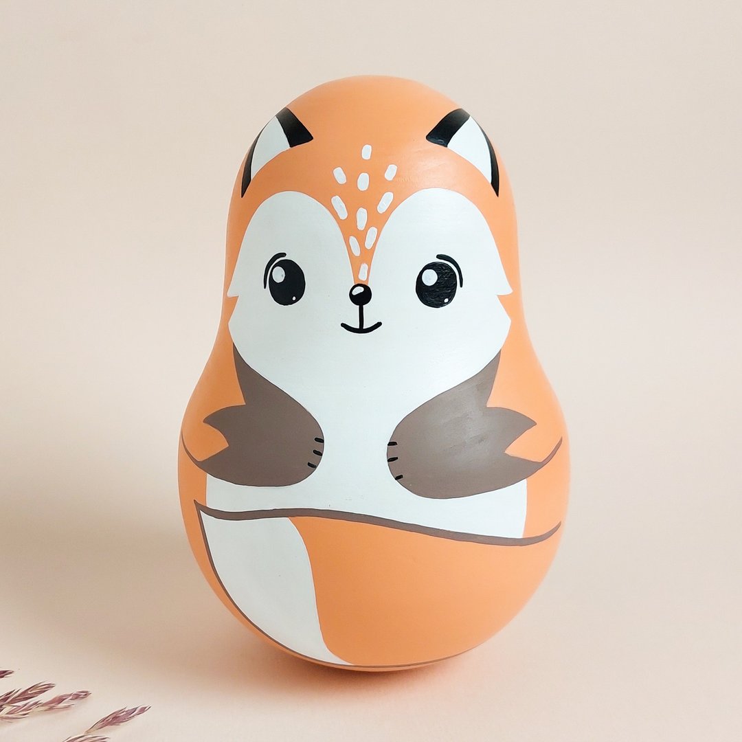 Roly- poly toy - Fox toy with a bell inside - Wooden toy - 玩具/玩偶 - 木头 橘色