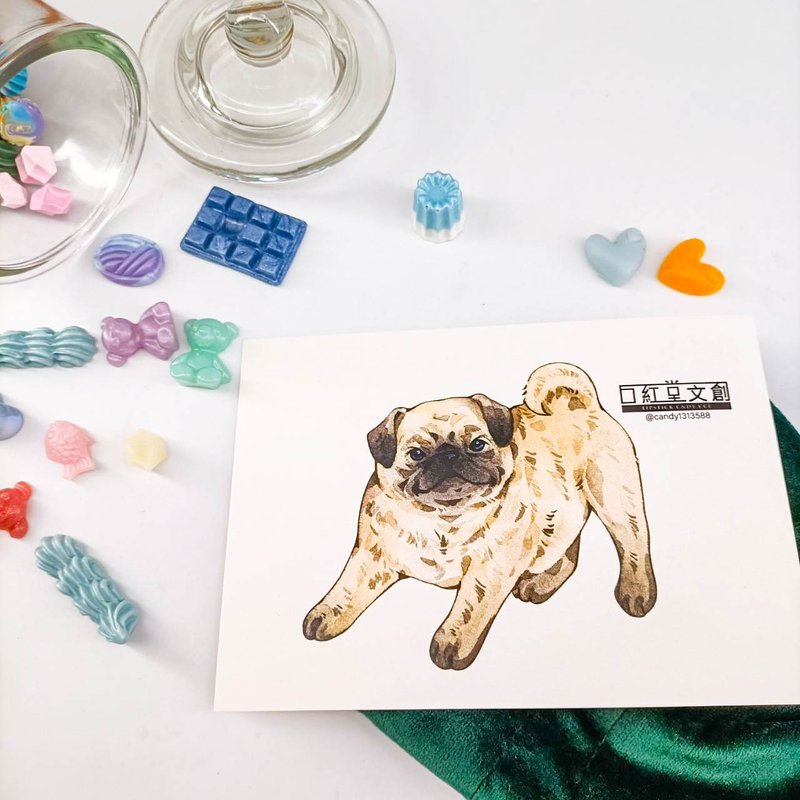 KR474_口紅堂明信片_巴哥犬10_candy1313588 postcard - 卡片/明信片 - 纸 多色