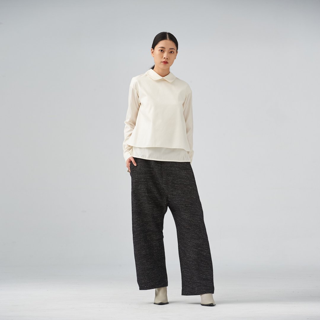白色双层长袖上衣 - 女装上衣 - 棉．麻 白色