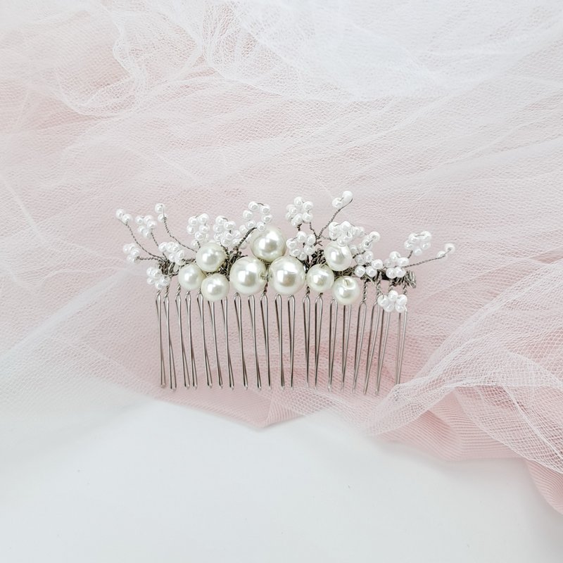 珍珠发梳 新娘头花 宴会头饰 发饰 【高贵典雅格调】WH021 - 发饰 - 丝．绢 白色