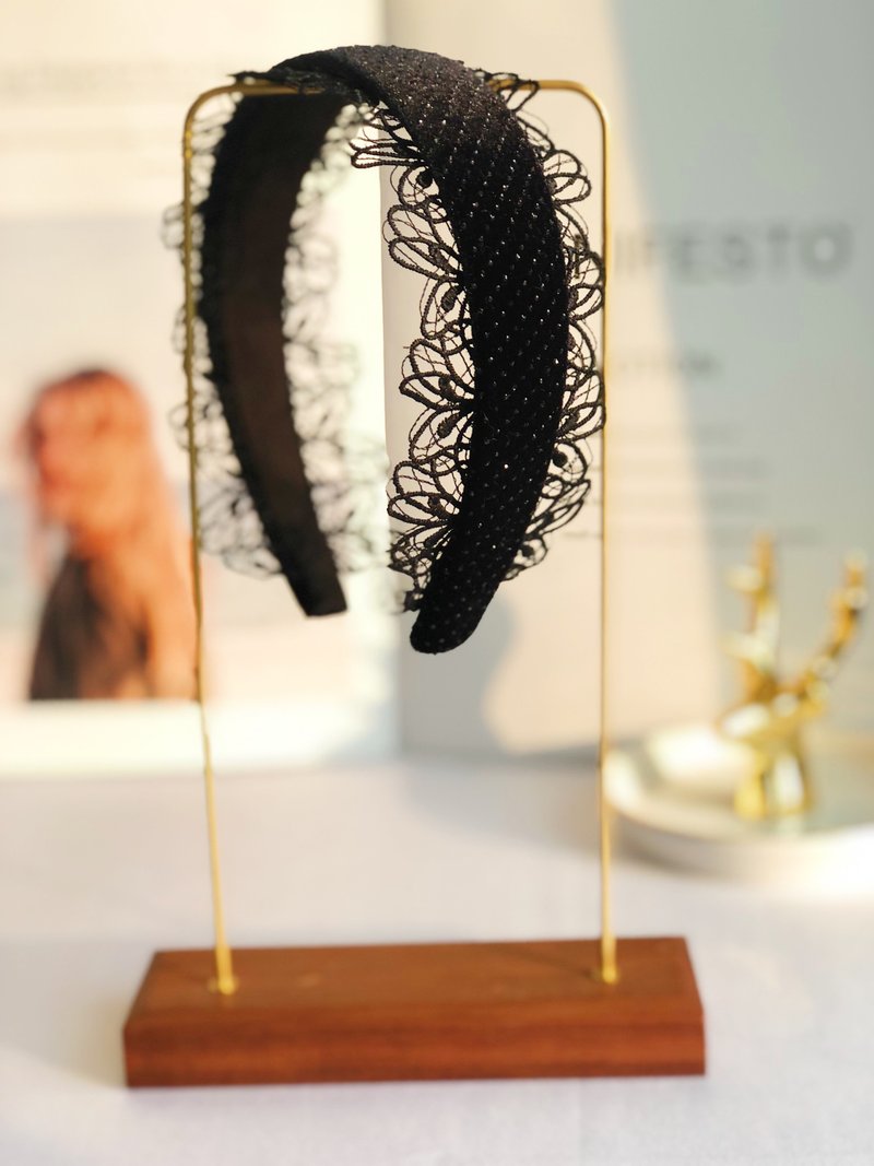 原创高端黑色蕾丝叶发箍 - 发带/发箍 - 丝．绢 黑色